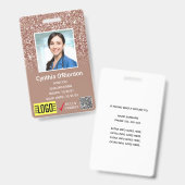 ブラウン グリッター 医療用写真 ID QR バーコード バッジ (正面＆裏面)