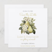 ブラウン&グリーンのパースクエアード セーブ・ザ・デート カード (正面/裏面)