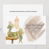 ブラウン グリーン ゴールド ボヘミア マクラメ カントリー ポット プランツ セーブザデート (正面/裏面)