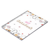 ブラウン グレー ホワイト かわいい猫の肉球 (80ページ モノクロ) ノートブック (左側)