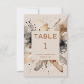 ブラウン グレー 水彩 秋 ウェディング テーブル ナンバー (正面)