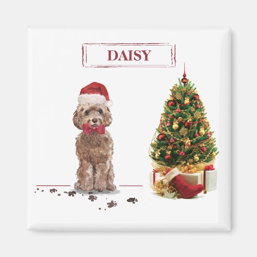 ブラウン・コッカプー クリスマスの犬とツリー マグネット (正面)
