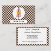 ブラウン・コーヒーの色をベージュでチェックパターンとニット 名刺 (正面/裏面)