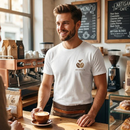 ブラウン コーヒー 豆 ハート ロゴ カフェ スタッフ メンズ Tシャツ