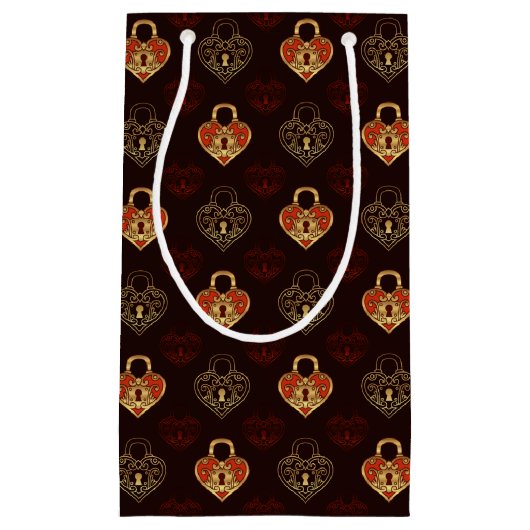 ブラウン&ゴールデンロックハートパターン（の模様が）ある抱き枕 スモールペーパーバッグ (正面)