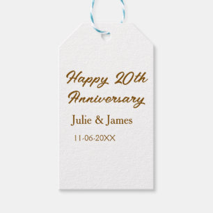 ブラウン ゴールデン ハッピー 20周年記念 名前 日付 シンプル ギフトタグ