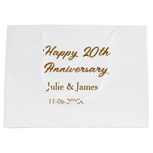 ブラウン ゴールデン ハッピー 20周年 名前 日付 シンプル ラージペーパーバッグ