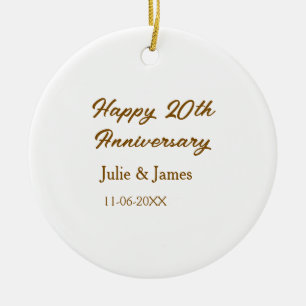 ブラウン ゴールド ハッピー 20周年記念 名前 日付 シンプル セラミックオーナメント