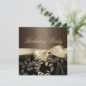 ブラウン＆ゴールド ローズリーフ ボウ バースデー インビテーション (スタンド正面)