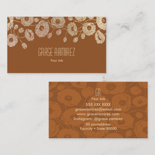 ブラウン | シックとモダンバラフェイクグリッター 名刺 (正面/裏面)