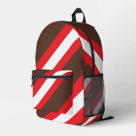 ブラウン、スキュー赤と白ストライプ プリントバックパック