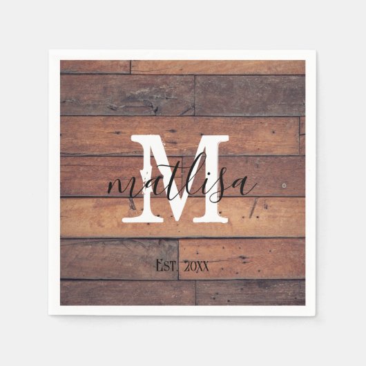 ブラウン スクリプト モノグラム ラスティック パターン 確立された スタンダードカクテルナプキン (正面)