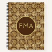 ブラウン&スタイリッシュ金ゴールドダリアスパターンカスタム ノートブック (正面)