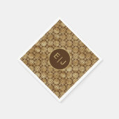 ブラウン&スタイリッシュ金ゴールドダリアスパターンモノグラム スタンダードカクテルナプキン (角)