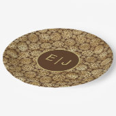 ブラウン&スタイリッシュ金ゴールドダリアスパターンモノグラム ペーパープレート (アングル)