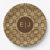 ブラウン&スタイリッシュ金ゴールドダリアスパターンモノグラム ペーパープレート (正面)