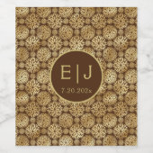 ブラウン&スタイリッシュ金ゴールドダリアスパターンモノグラム ワインラベル (シングルラベル)