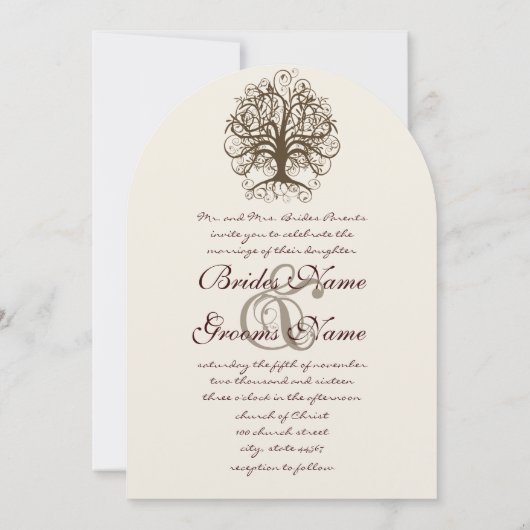 ブラウン スワール ツリー ルーツ オブ ラブ ウェディング 招待状 (裏面)
