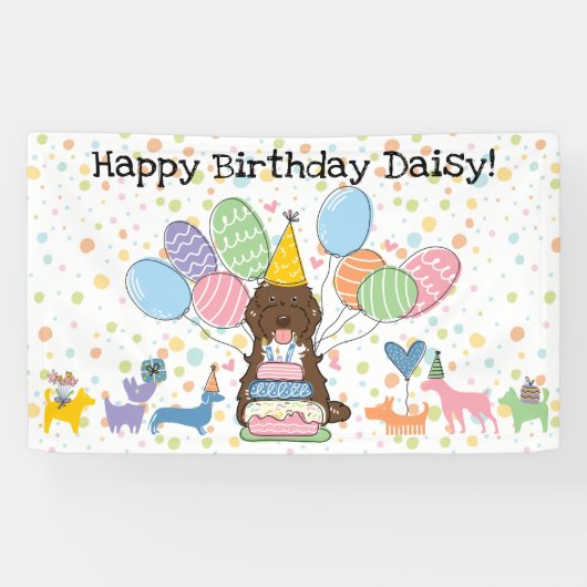 ブラウン タキシード コッカプー カヴァプー 犬の誕生日パーティー 横断幕 (横)