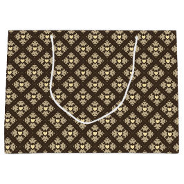 ブラウン&タンデコハート パターン（の模様が）ある ラージペーパーバッグ