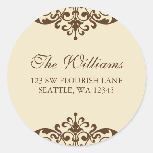 ブラウン&タンフローリッシュスクロール住所 シール (正面)