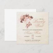 ブラウン タン ハート風船 テディベア ベビーシャワー 招待状 (正面/裏面)