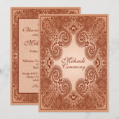 ブラウン、タン ヘンナ メンディ パーティー への招待 招待状 (正面/裏面)