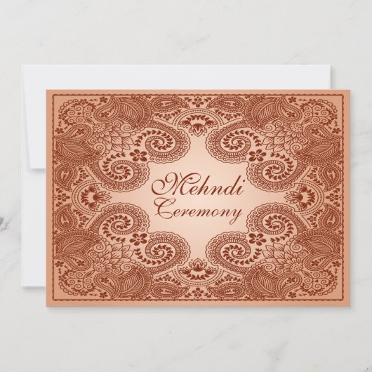 ブラウン、タン ヘンナ メンディ パーティー への招待 2 招待状 (正面)