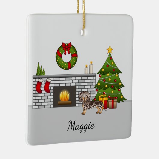 ブラウン&タンDappleショートヘアダックスシャンドクリスマス セラミックオーナメント (右)