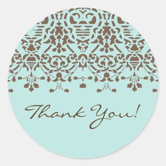 ブラウン&ターコイズダマスクありがとうステッカー ラウンドシール (正面)