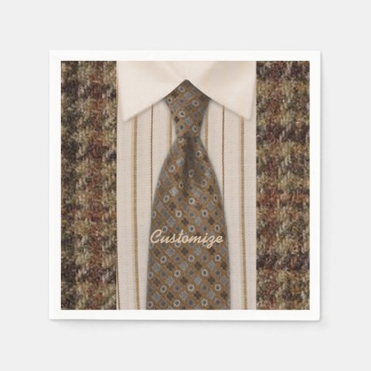 ブラウン ツイード シャツ＆タイ メンズ スーツ ナプキン スタンダードカクテルナプキン (正面)