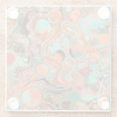 ブラウン、ティール（緑がかった色）、オレンジ大理石の流体アート ガラスコースター (裏面)