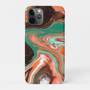 ブラウン、ティール(緑がかった色)、オレンジ大理石デジタルアート iPhone 11 PROケース