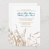 ブラウン&ティール（緑がかった色）シーグラスビーチ結婚式招待状 招待状 (正面/裏面)