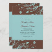 ブラウン/ティール(緑がかった色)フローラ旋回結婚式招待状 招待状 (正面/裏面)