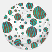 ブラウン&ティール(緑がかった色)水玉模様ゼブラ ラウンドシール (正面)