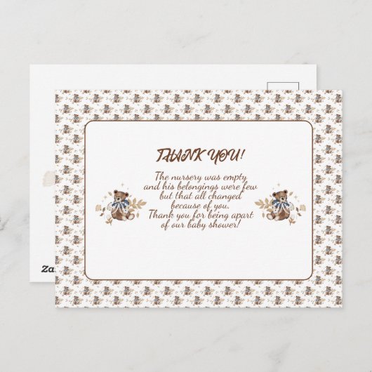 ブラウン テディベア おめでとう！ サンクス ポストカード (正面/裏面)