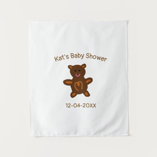 ブラウン テディベア ベビーシャワー 名前 日付 エレガント タペストリー (正面)