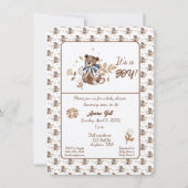 ブラウン テディベア 男の子誕生！シャワー 招待状 (正面)
