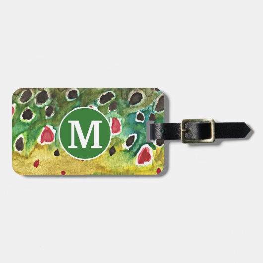 ブラウン・トラウトのはえの魚釣りの漁師 ラゲッジタグ (正面横)