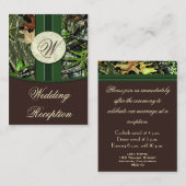 ブラウン&ハンターグリーン迷彩柄ウェディングレセプションカード エンクロージャーカード (正面/裏面)