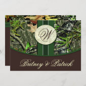 ブラウン&ハンターグリーン迷彩柄結婚式招待状 招待状 (正面/裏面)