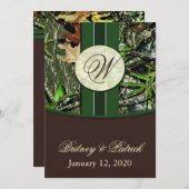 ブラウン&ハンターグリーン迷彩柄結婚式招待状 招待状 (正面/裏面)