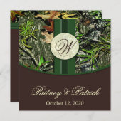 ブラウン&ハンターグリーン迷彩柄結婚式招待状 招待状 (正面/裏面)