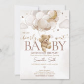 ブラウン バルーン ベア ベイビー シャワー 招待状 (正面)