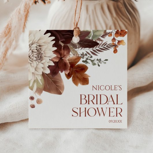 ブラウン バーガンディー 秋の恋に落ちる 花のブライダルシャワー フェイバータグ