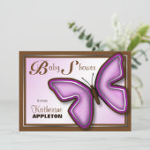 ブラウン&パープルバタフライベビーシャワー招待状 招待状 (スタンド正面)