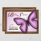 ブラウン&パープルバタフライベビーシャワー招待状 招待状 (正面/裏面)