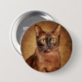 ブラウン・ビルマの猫のアートワーク 缶バッジ (正面&裏面)