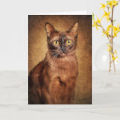 ブラウン·ビルマ猫 カード (黄色い花)